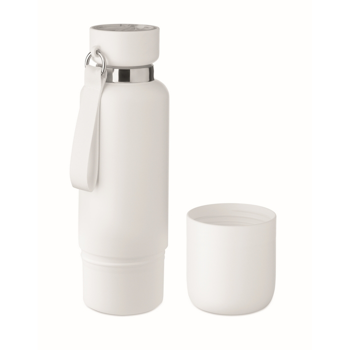 Insulated bottle with handle, cup at base, 500 ml