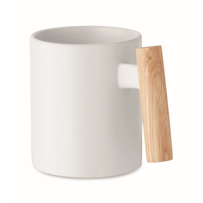 Ceramic mug, straight wooden handle, 320 ml