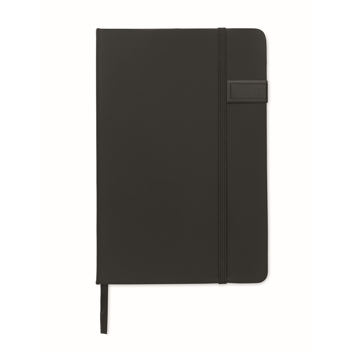 Black hardcover notebook, USB memory included, A5, ruled pages