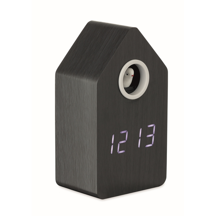 Birdhouse-shaped alarm clock, white LED screen
