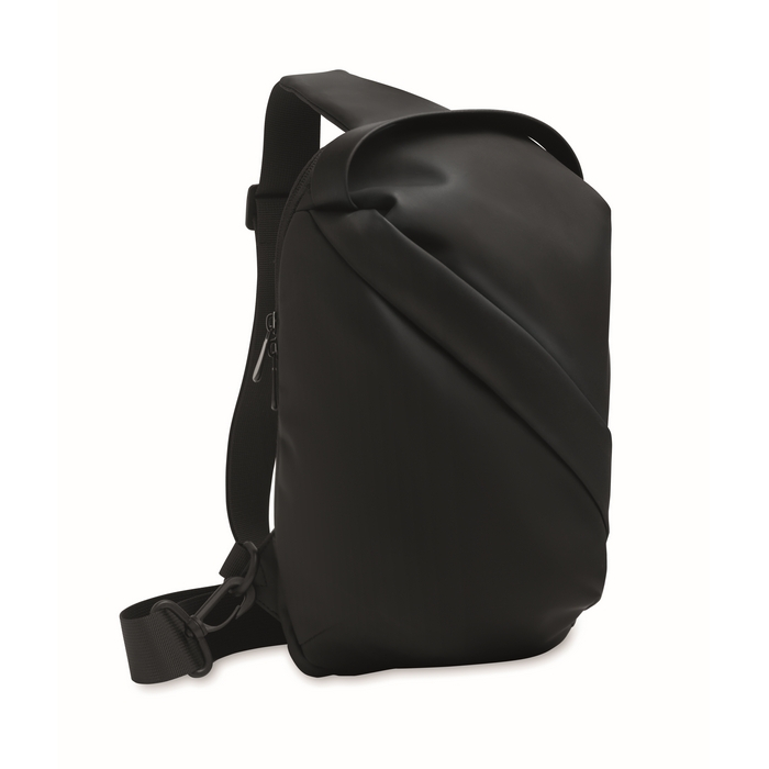 Elegant black synthetic leather shoulder bag, soft touch