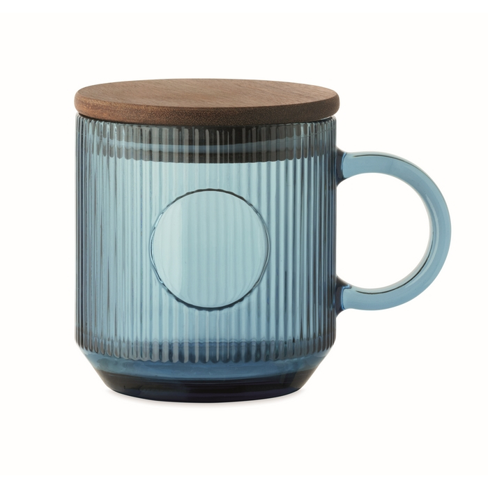 Original ribbed glass mug, acacia wood lid, 300 ml