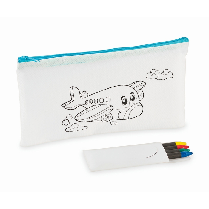 Kids non-woven colour-in pencil case with 4 pencils
