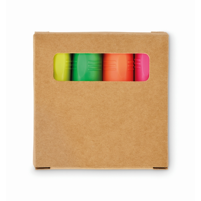 Set of 4 fluorescent highlighters in a customizable kraft box