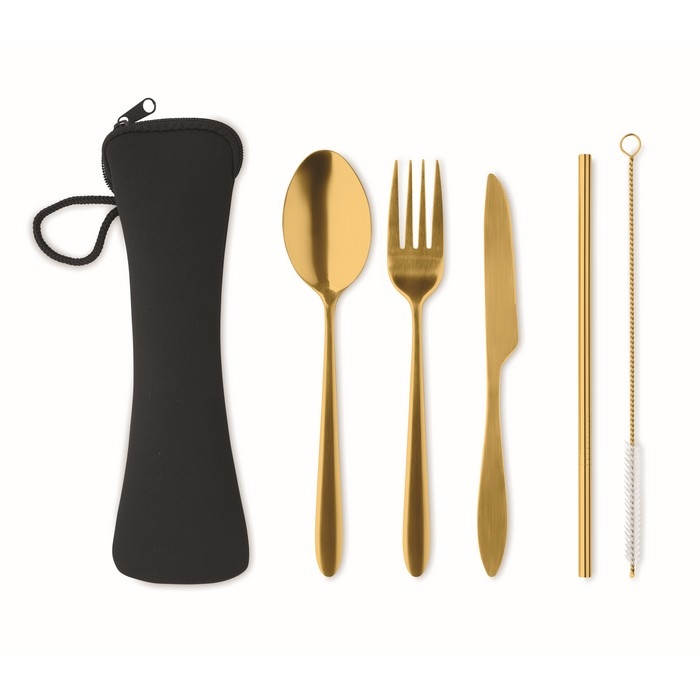 Stainless steel cutlery set in neoprene sleeve