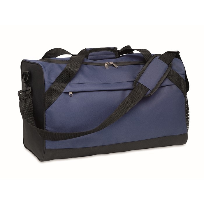 Duffle bag made of recycled plastic in black and blue