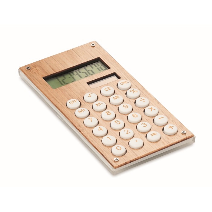 8-digit dual calculator in a sustainable bamboo design