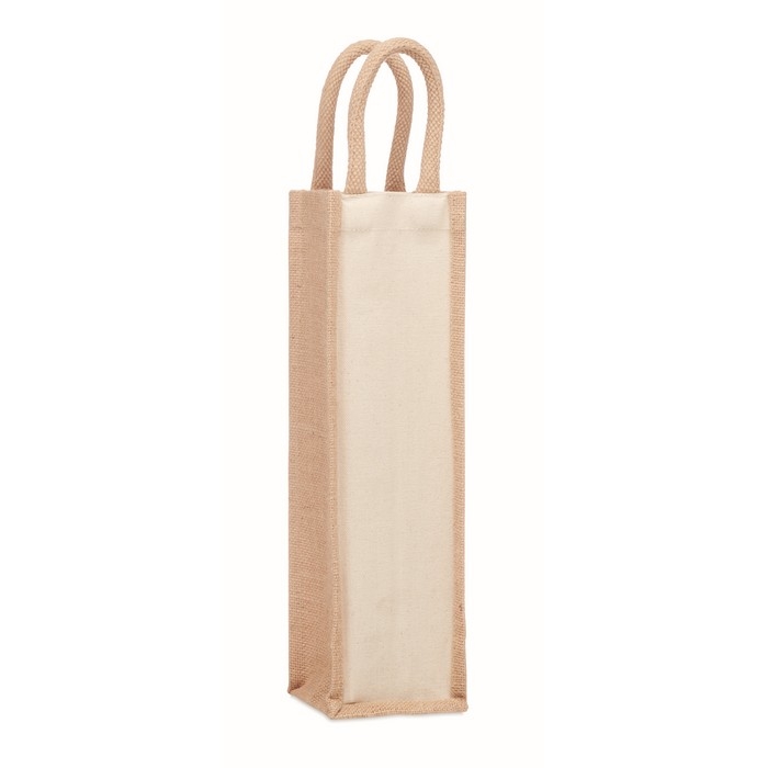 Beige jute and canvas wine bag, 320 g/m2
