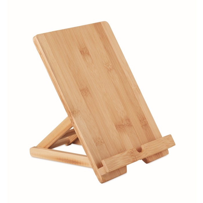 Foldable tablet or smartphone stand made of bamboo