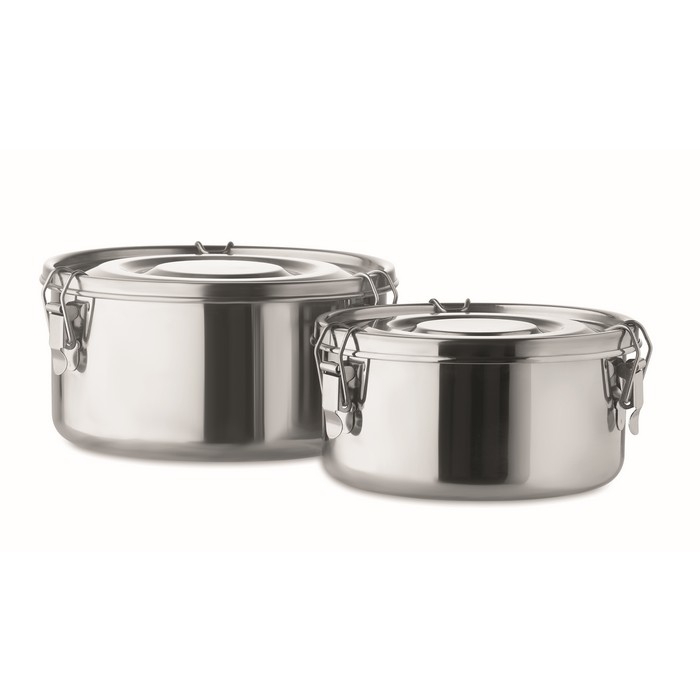 Set of round stainless steel lunch boxes, 450 and 900 ml
