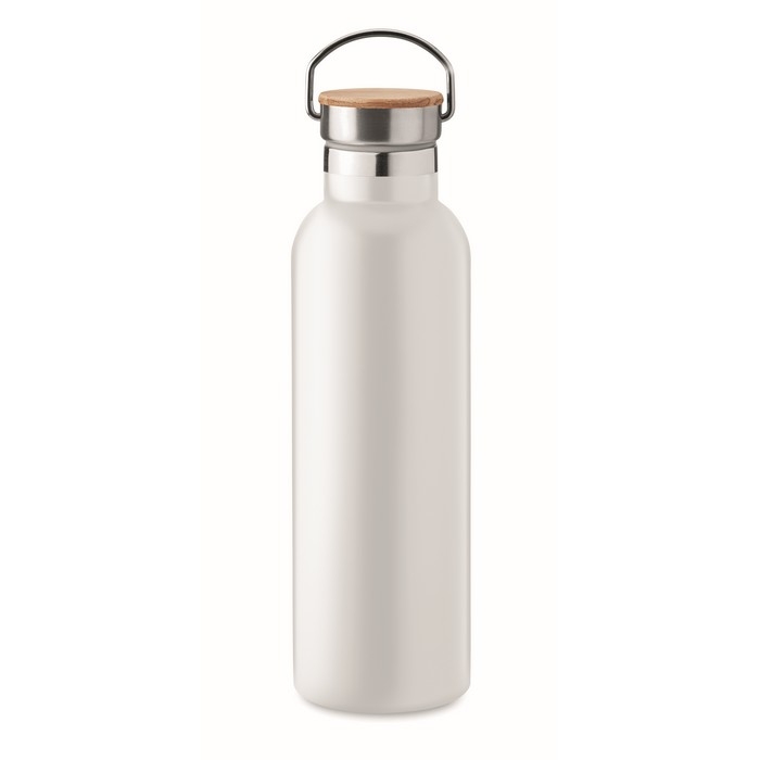 Stainless steel thermal bottle, bamboo lid and handle, 750 ml