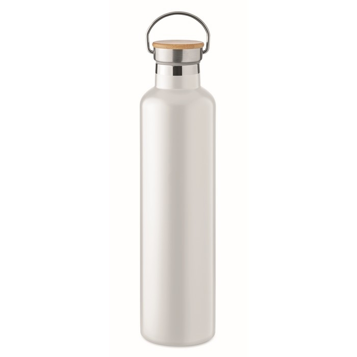 Double-walled insulated bottle with bamboo lid and handle, 1 L