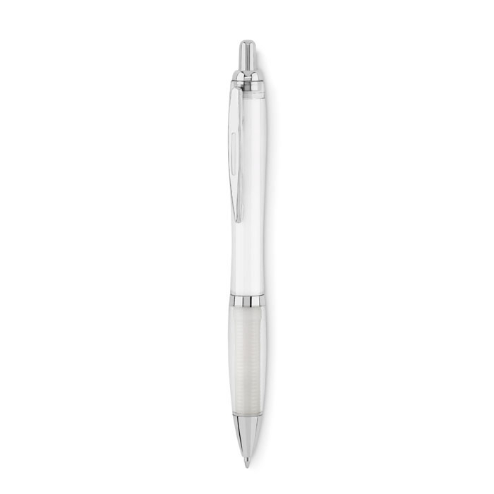 Recycled plastic ballpoint pen with blue ink for trade fairs