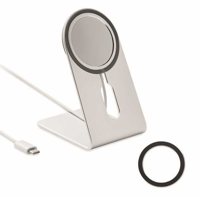 Magnetic aluminium smartphone holder with 15W charging station