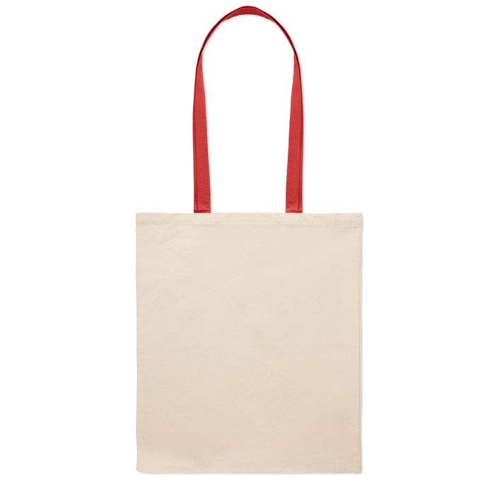Natural-coloured cotton bag with coloured long handles, 140 g/m²