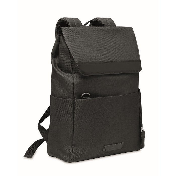 Recycled laptop backpack with zipper pockets in black, 15''