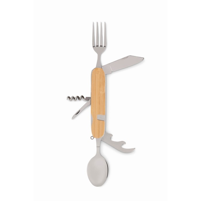 Collapsible multi-function metal cutlery set for camping