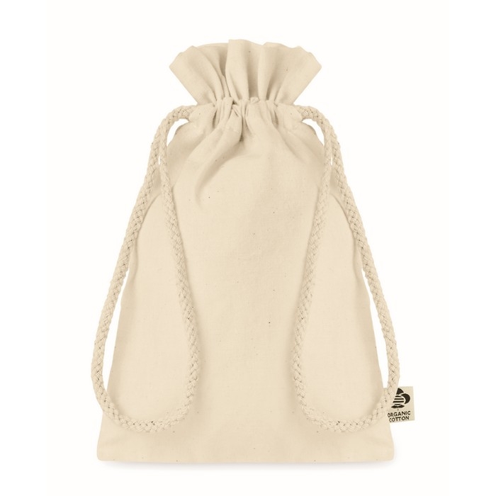 Small organic cotton, drawstring gift bag, 105 g/m2