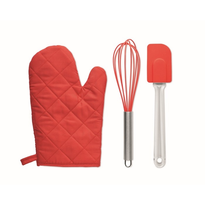 Baking set with glove, whisk and spatula