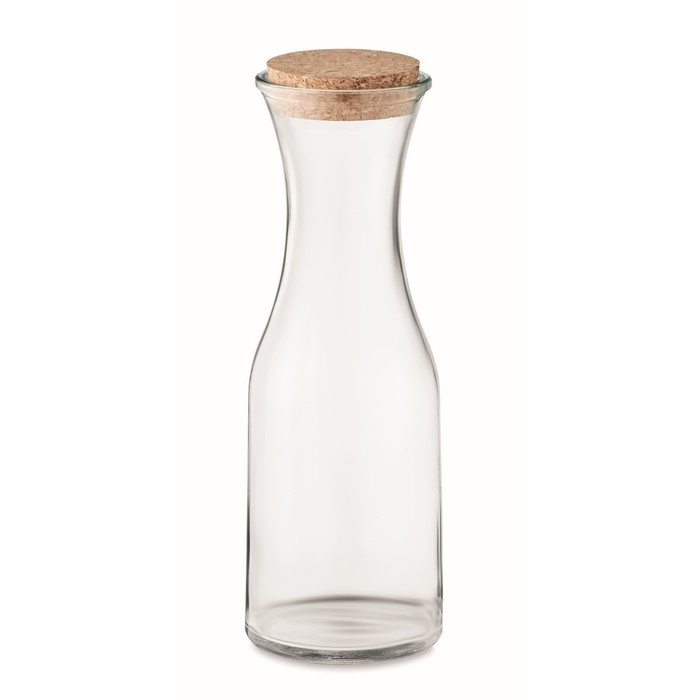 Large branded glass bottle with cork cap, 1 L