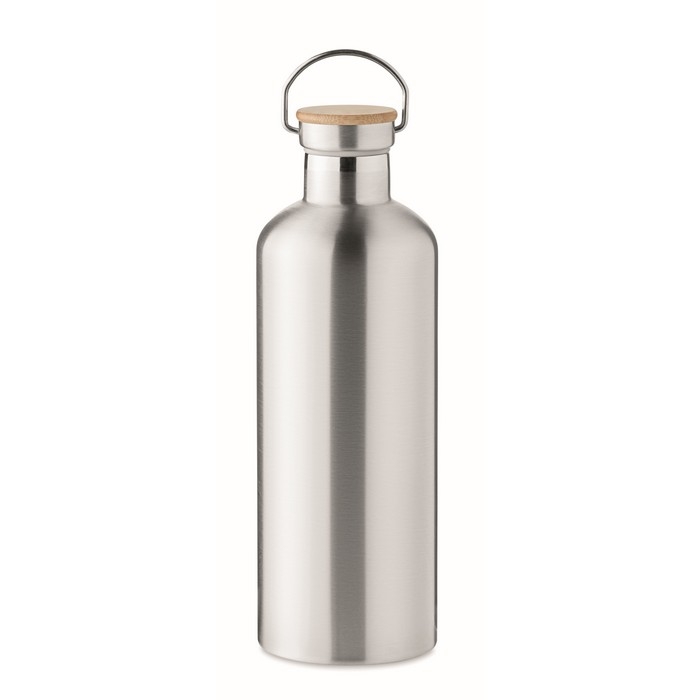 Stainless steel insulated bottle, bamboo lid & handle, 1.5 L