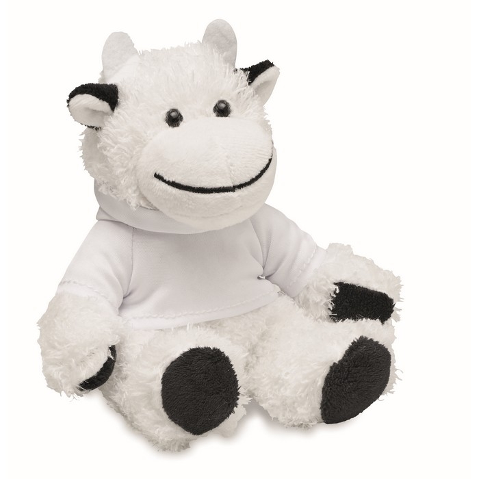 Cuddly plush toy cow with hoodie