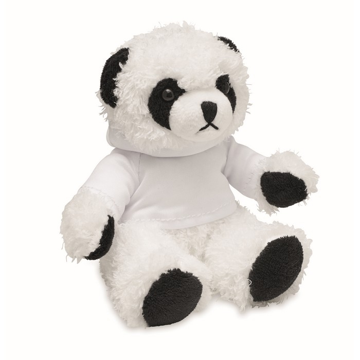 Stuffed toy panda bear with hooded shirt for your promotions