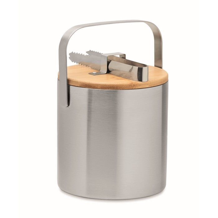 Double-walled stainless steel ice bucket, lid & tongs, 1.2 L