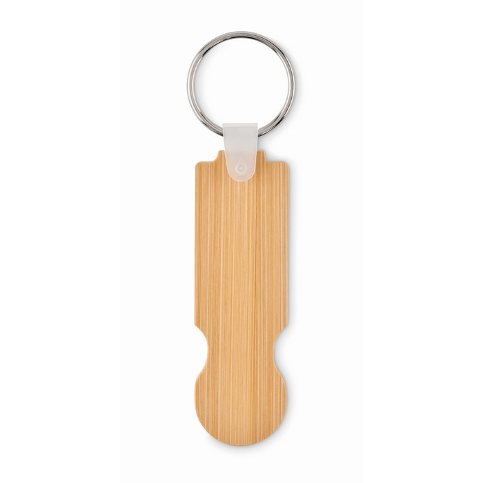 Affordable bamboo keyring with a chip for shopping cart shape