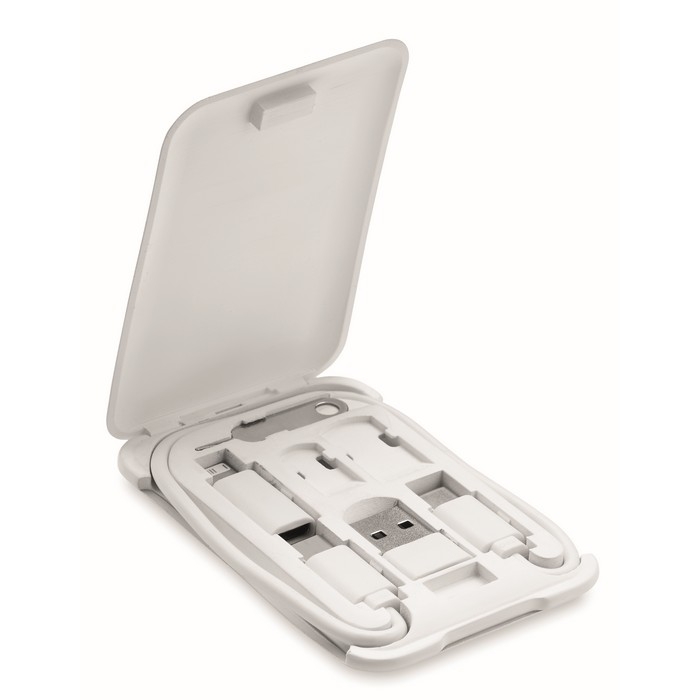 Cable set with various connections and a phone holder