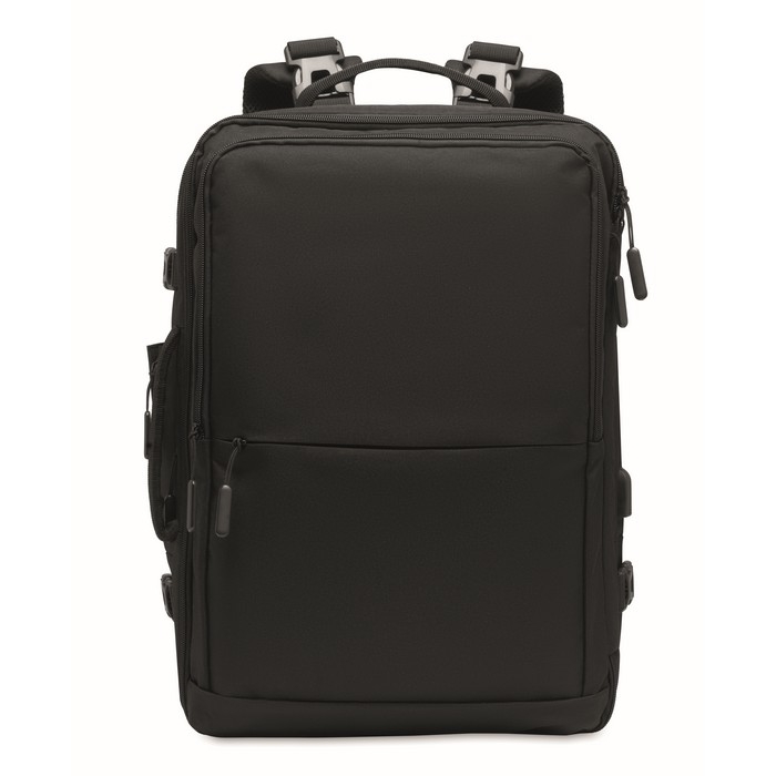 Recycled multi-compartment travel backpack made from polyester