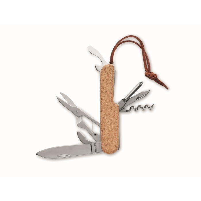 Multi-purpose pocket knife with 7 functions in a cork case