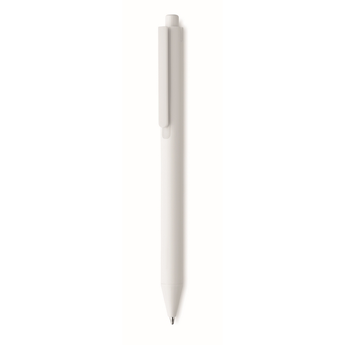 White recycled ballpoint pen with blue ink and colored clip