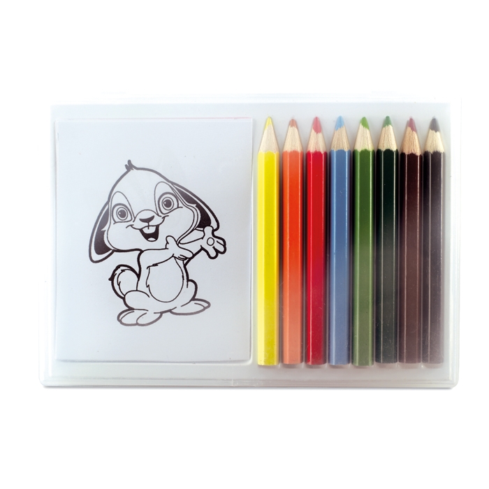 Set with 8 coloured pencils and a small colouring pad