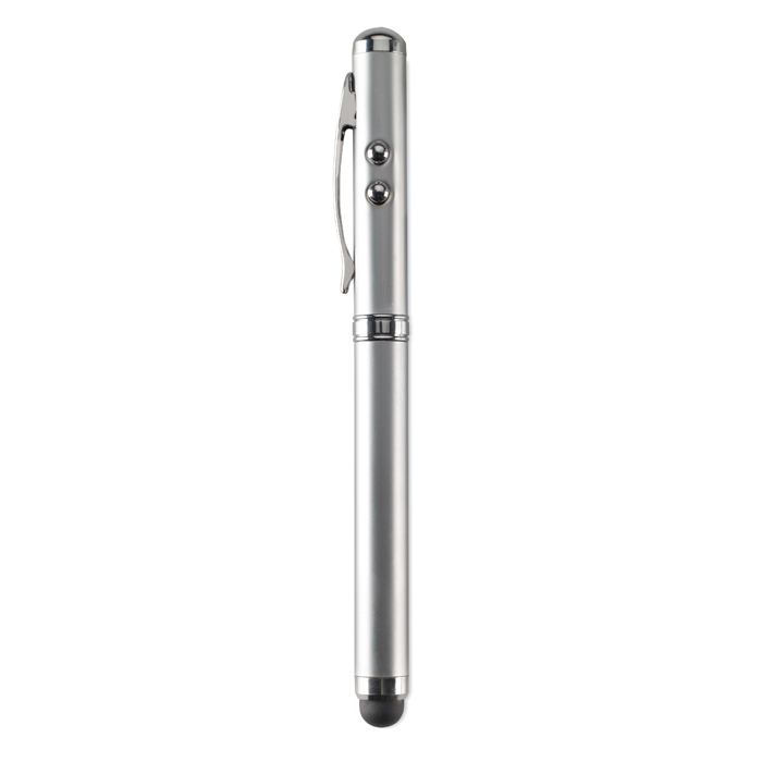 Ballpoint pen with laser pointer, LED light and stylus