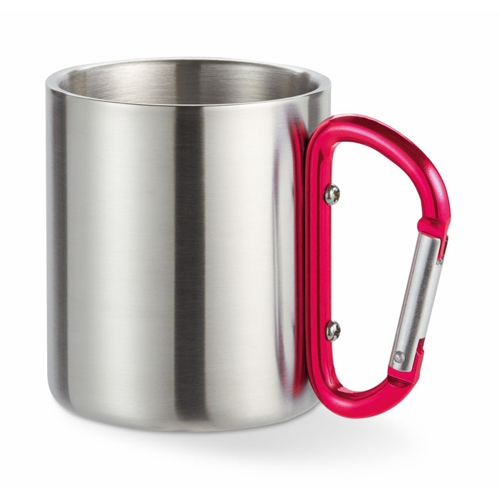Double-walled stainless steel mug with carabiner handle, 220 ml