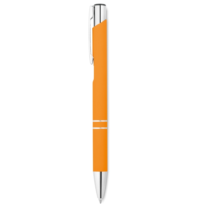 Metal ballpoint pen with rubberized surface and blue ink