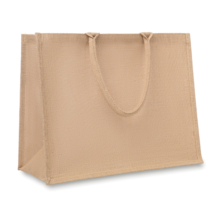 Jute bag with laminated interior and short handles