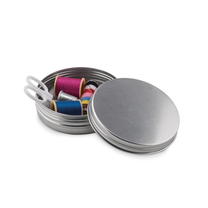 Sewing kit in a metal box as a promotional gift for travel