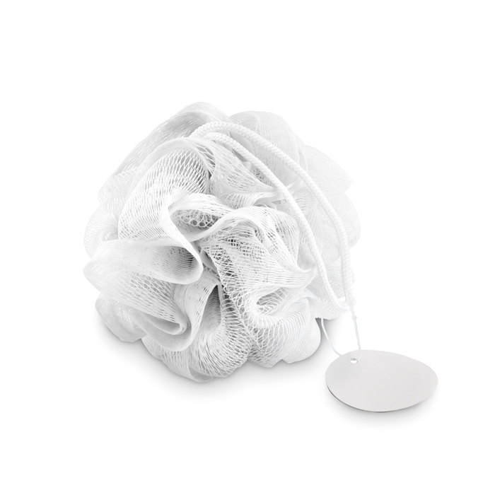 Shower sponge, white, in a bag for promotions