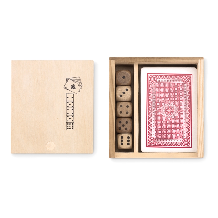 Game collection in a wooden box
