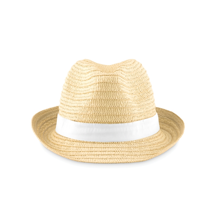 Paper straw hat, with a coloured polyester band