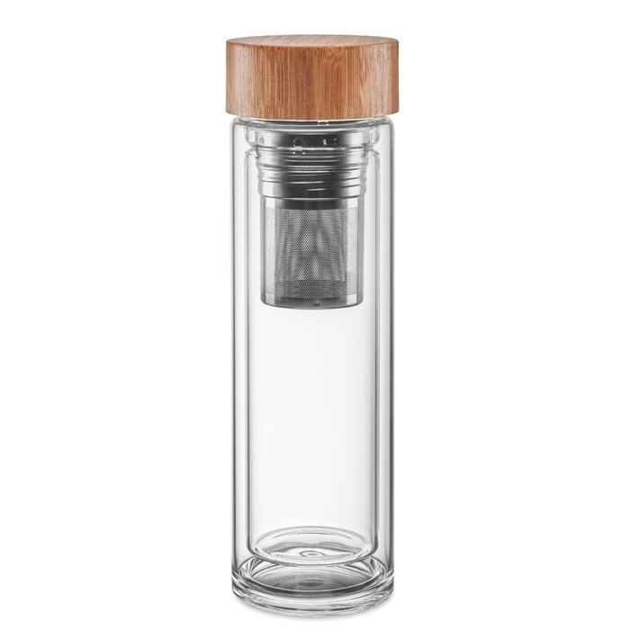 Double-walled drinking bottle made of borosilica glass, 420 ml
