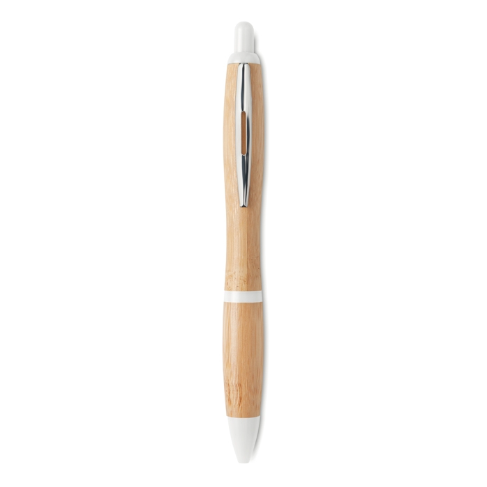Bamboo pen with push button and ABS details, blue ink
