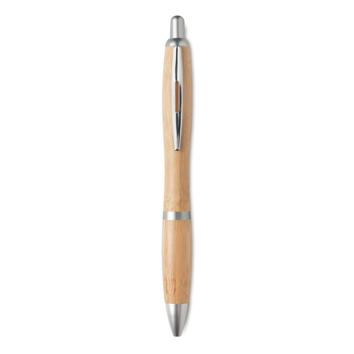 Bamboo pen with push button and ABS details, blue ink