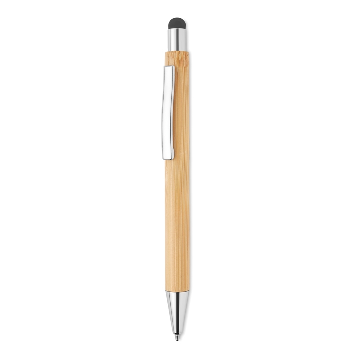 Bamboo touch pen with chrome finish and blue ink
