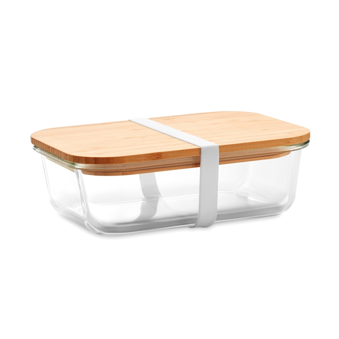 Modern snack lunch box from glass with bamboo lid, 900 ml