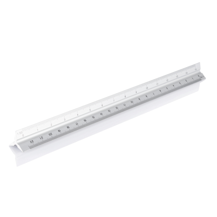 Triangular aluminium ruler with 5 scales, 30 cm