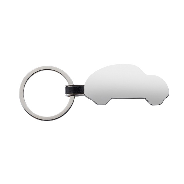 Engraved recycled zinc alloy keyring in car shape