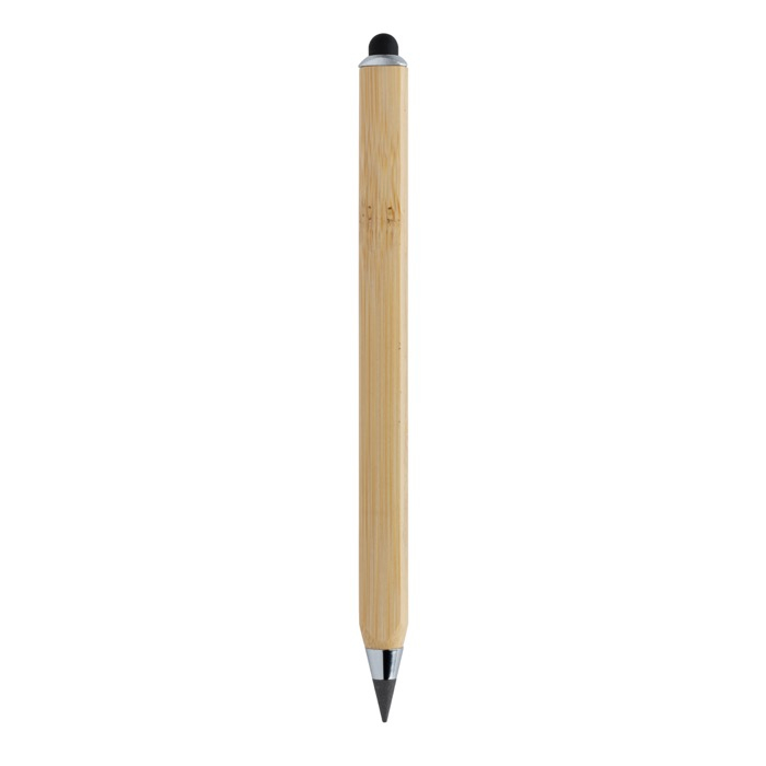 Triangular bamboo pencil with stylus tip and infinite ink
